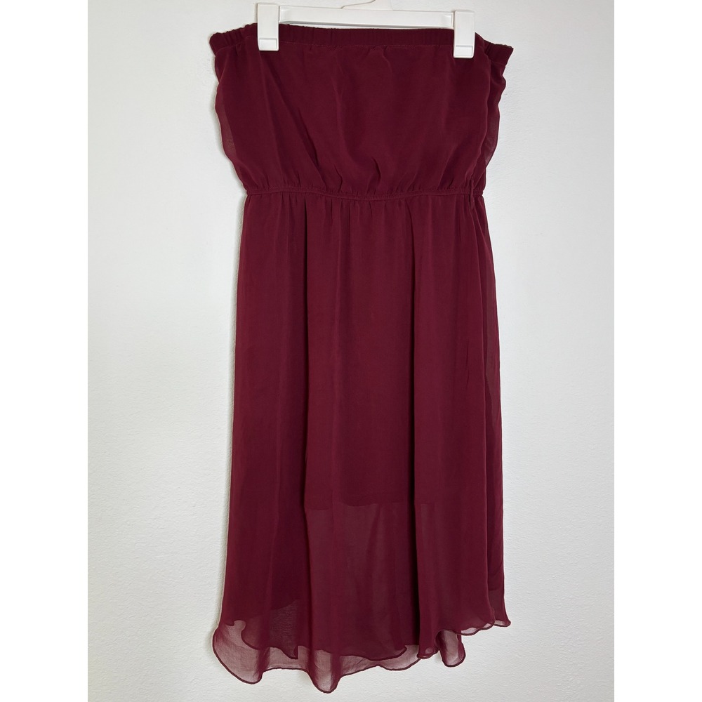 Papaya Strapless High Low Dress Burgundy Maroon Chiffon Elastic Waist Medium
